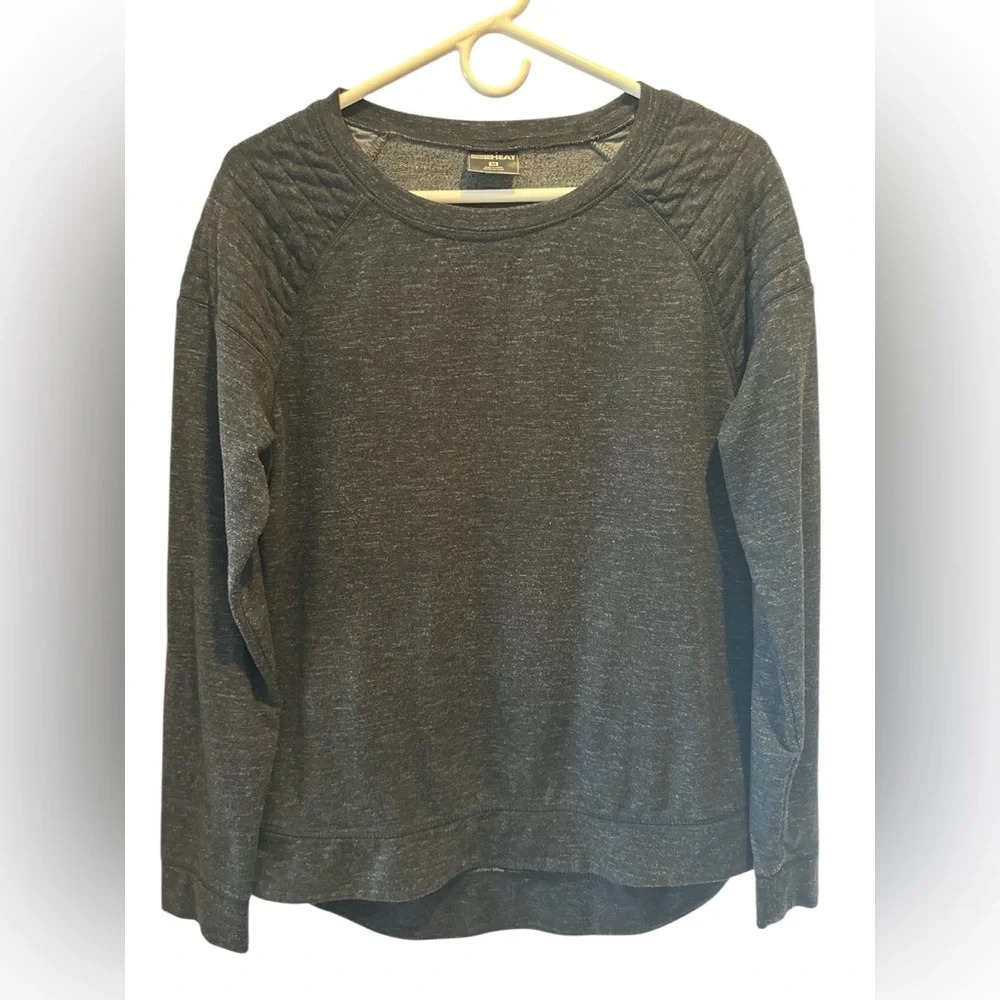 32 Degrees Heat Fleece Top Women Black Crew Neck Top Stitch Long Sleeve NWOT